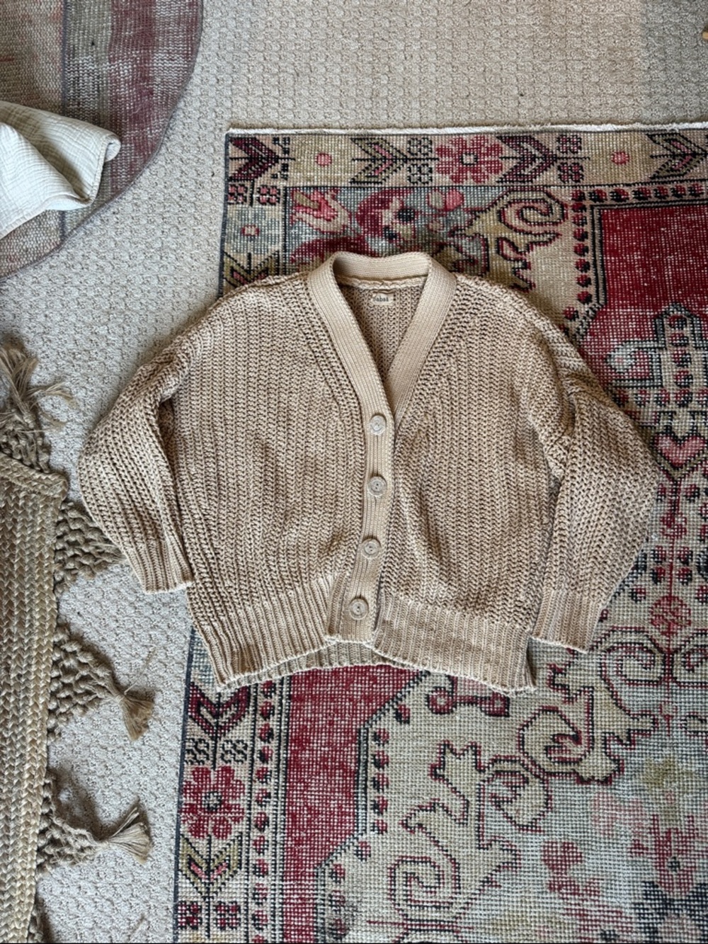 Babaa Chunky Knit Button-Front Cardigan - Beige